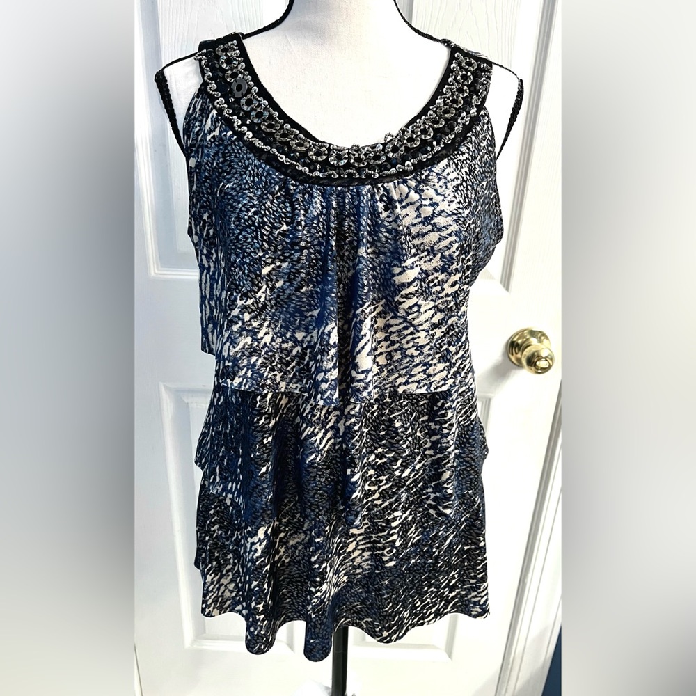 Women’s blouse size Medium. Beautiful blue silver and beige